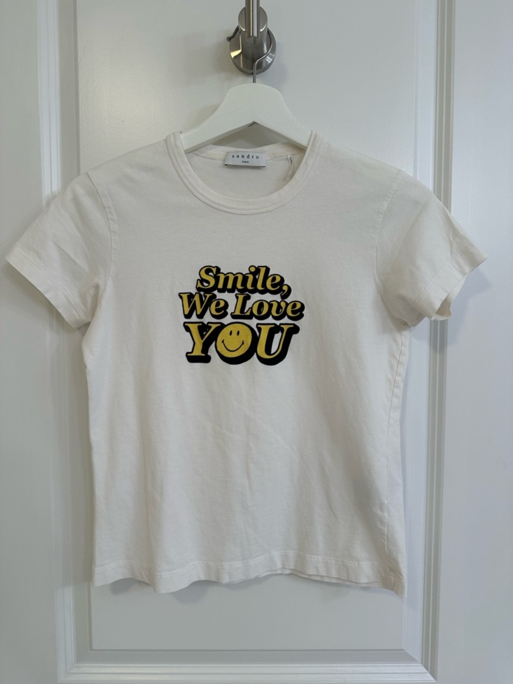 Sandro Cream Short-Sleeve Tee with Yellow & Black Graphic